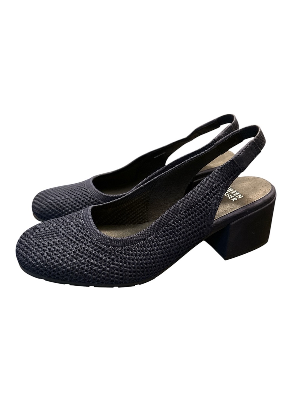 Eileen Fisher Women’s Pump Shoes Navy Knit Slingback Block Heel Size 8 1/2